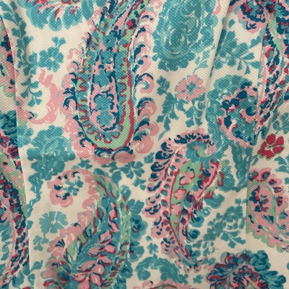 Talbots Teal & Pink Paisley Sheath Dress, Fresco Style, 14P - Picture 2 of 9